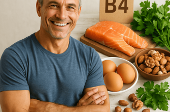 Мужчина с улыбкой держит продукты, богатые витамином B4, для поддержания мужского здоровья